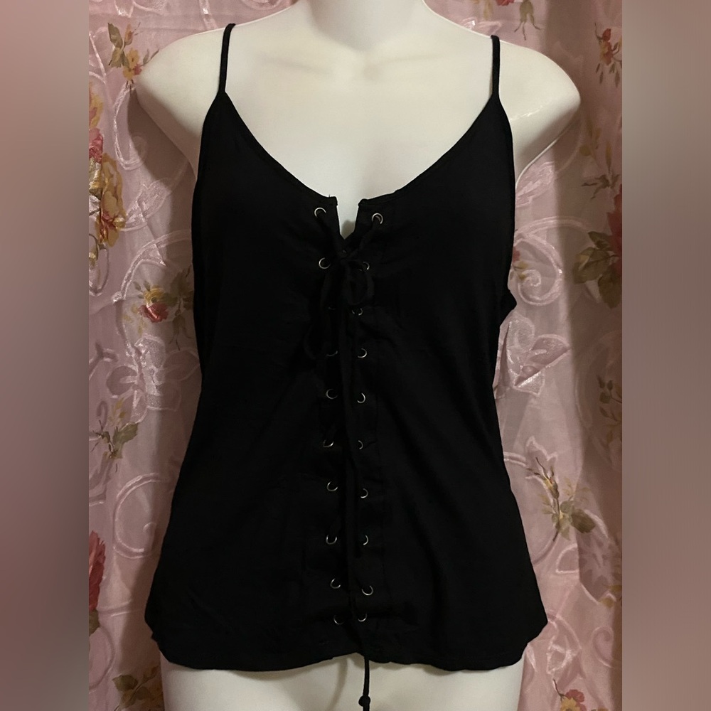 Charlotte Russe Black Lace-Up Cami Tank